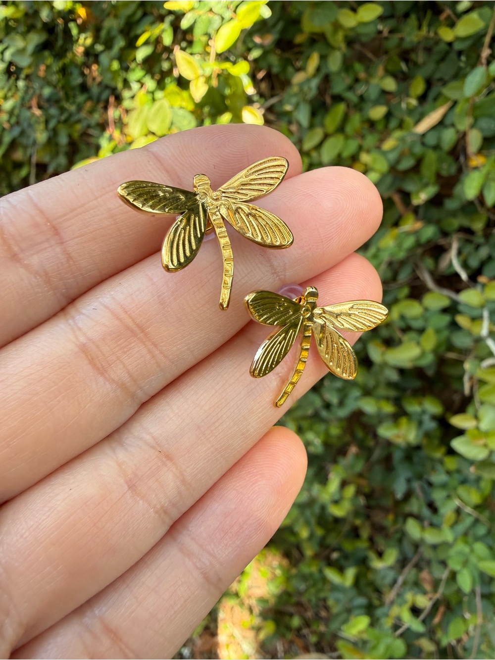 Gold Dragonfly Stud Earrings Stainless Steel